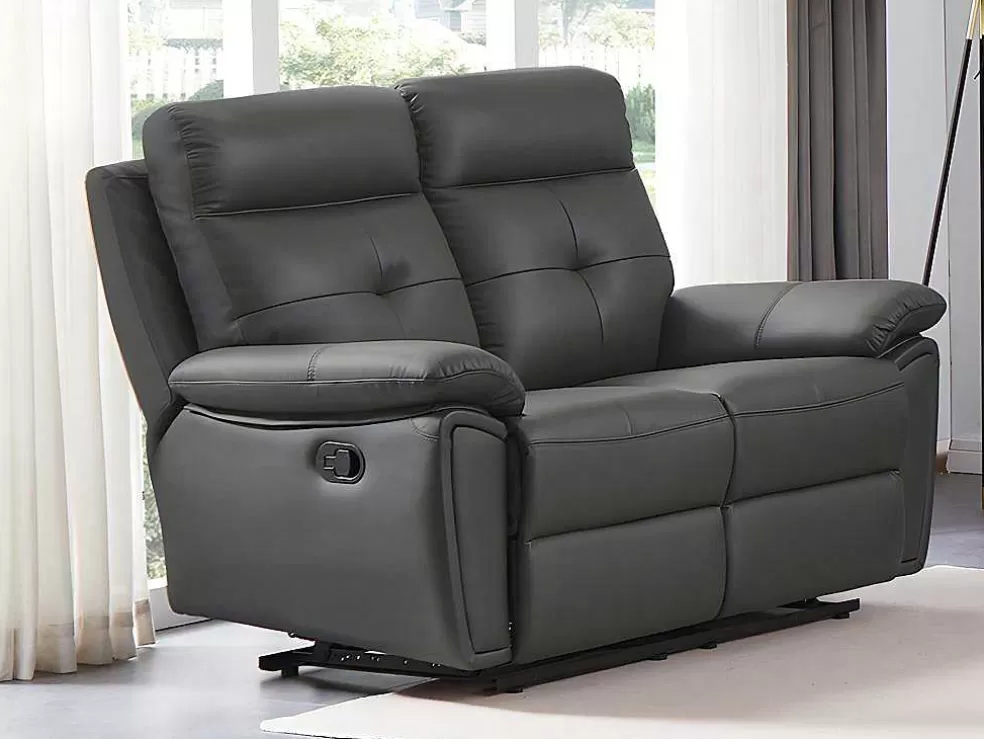 Vente-unique Sofás De 3 Lugares E De 2 Lugares Articulados Em Pele Cinzento - Vineta* Conjunto De Sofá