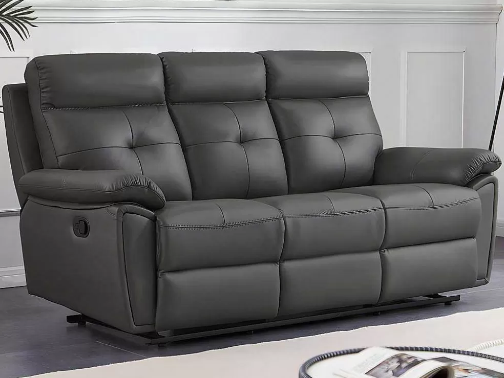 Vente-unique Sofás De 3 Lugares E De 2 Lugares Articulados Em Pele Cinzento - Vineta* Conjunto De Sofá