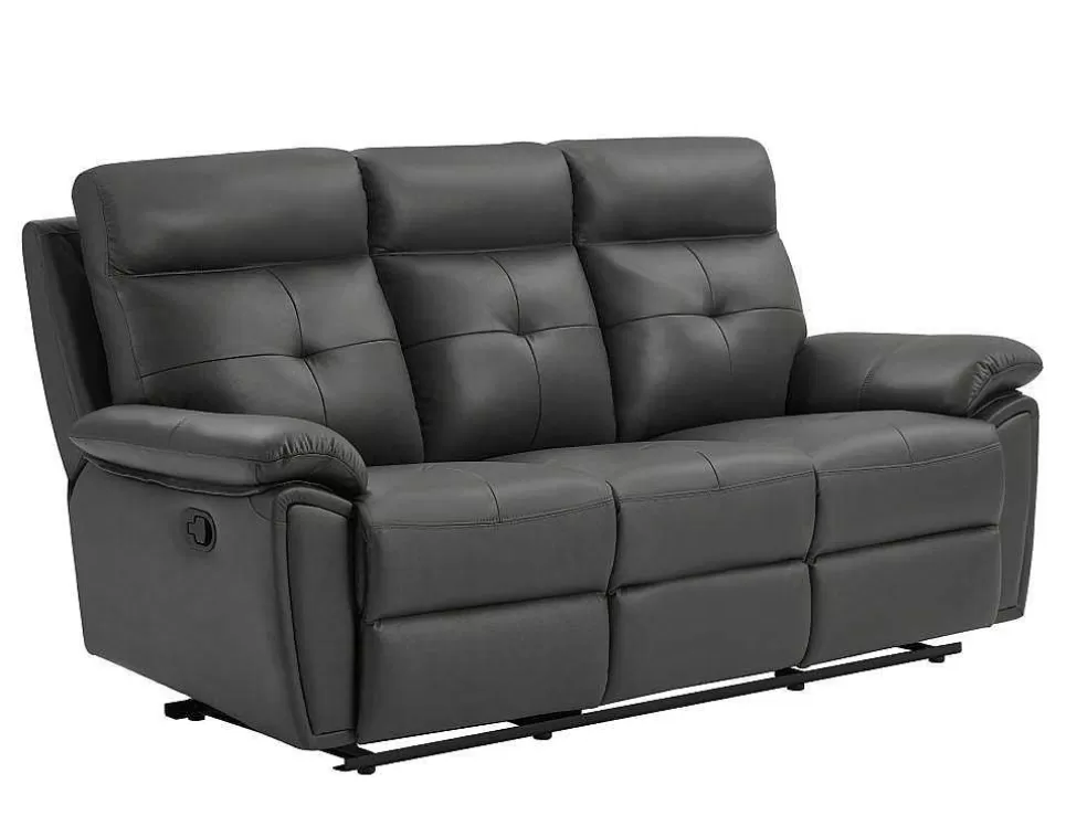 Vente-unique Sofás De 3 Lugares E De 2 Lugares Articulados Em Pele Cinzento - Vineta* Conjunto De Sofá