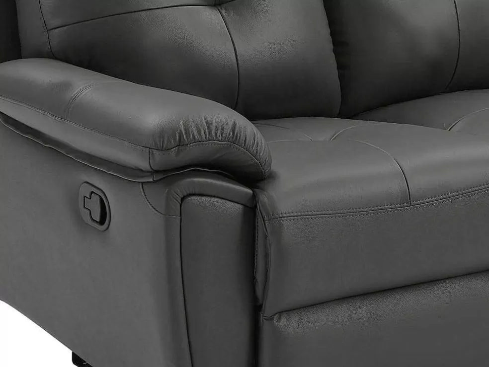 Vente-unique Sofás De 3 Lugares E De 2 Lugares Articulados Em Pele Cinzento - Vineta* Conjunto De Sofá