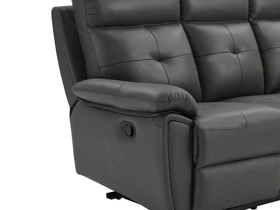 Vente-unique Sofás De 3 Lugares E De 2 Lugares Articulados Em Pele Cinzento - Vineta* Conjunto De Sofá