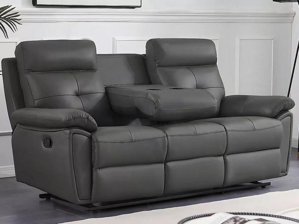 Vente-unique Sofás De 3 Lugares E De 2 Lugares Articulados Em Pele Cinzento - Vineta* Conjunto De Sofá