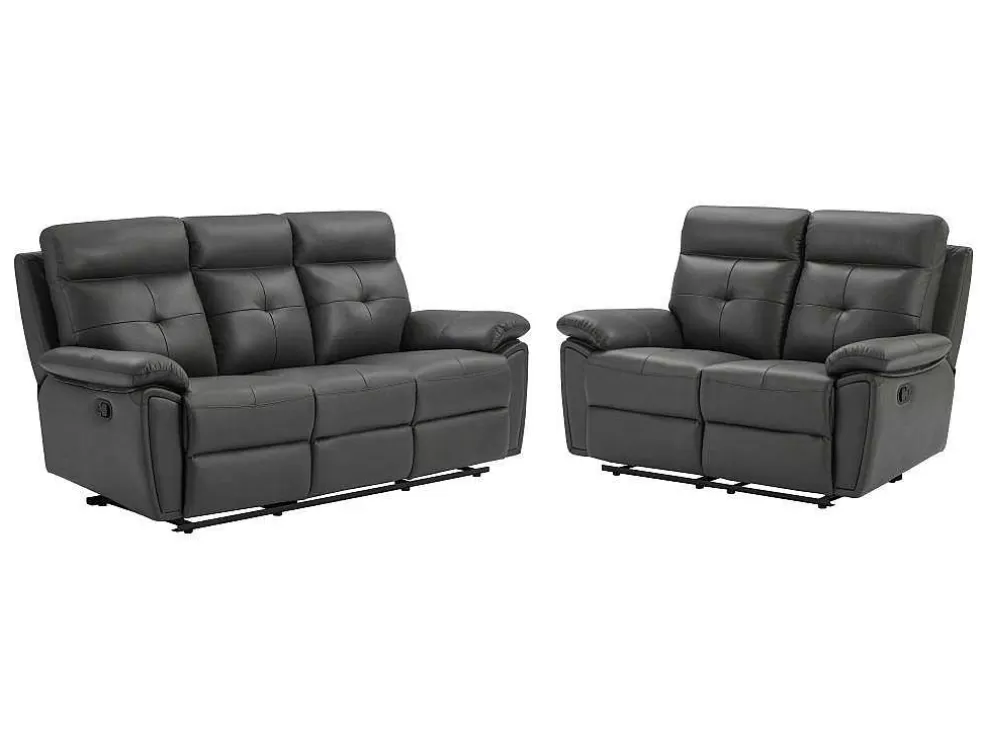 Vente-unique Sofás De 3 Lugares E De 2 Lugares Articulados Em Pele Cinzento - Vineta* Conjunto De Sofá