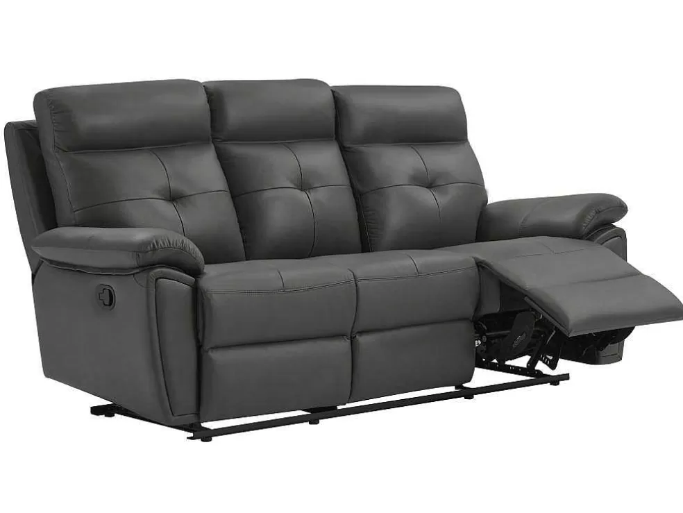 Vente-unique Sofás De 3 Lugares E De 2 Lugares Articulados Em Pele Cinzento - Vineta* Conjunto De Sofá