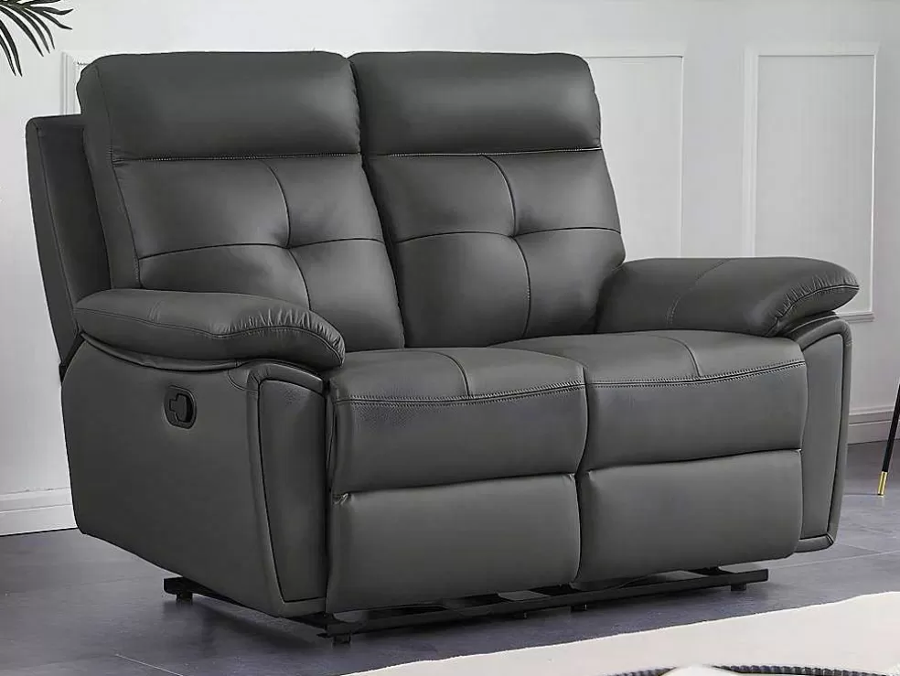 Vente-unique Sofás De 3 Lugares E De 2 Lugares Articulados Em Pele Cinzento - Vineta* Conjunto De Sofá