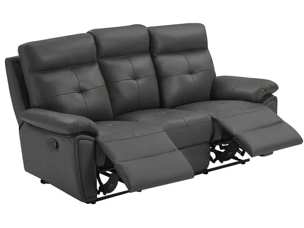 Vente-unique Sofás De 3 Lugares E De 2 Lugares Articulados Em Pele Cinzento - Vineta* Conjunto De Sofá