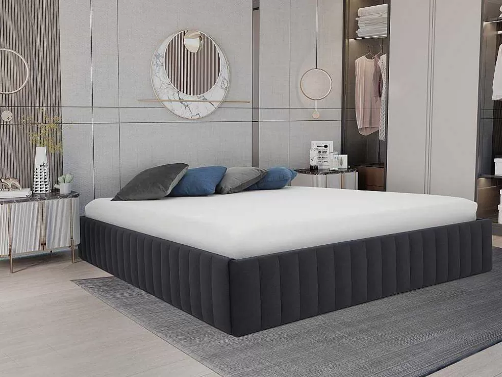 Ysmée Sommier Com Arrumação 140 X 190 Cm Em Veludo Cinzento - Sethi Da Dreamea* Sommier