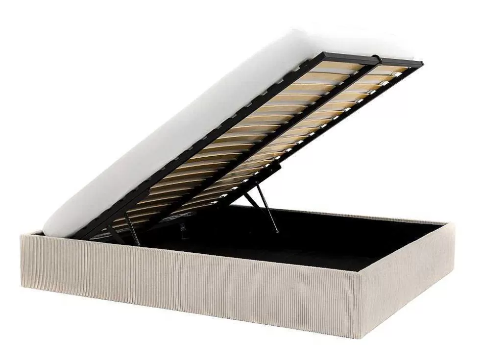 Ysmée Sommier Com Espaco De Arrumação 140 X 190 Cm Em Veludo Canelado Bege - Pontos Da Ysmee* Sommier