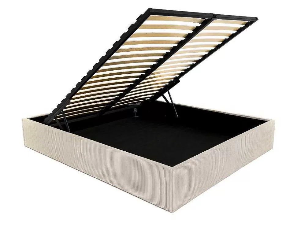 Ysmée Sommier Com Espaco De Arrumação 140 X 190 Cm Em Veludo Canelado Bege - Pontos Da Ysmee* Sommier