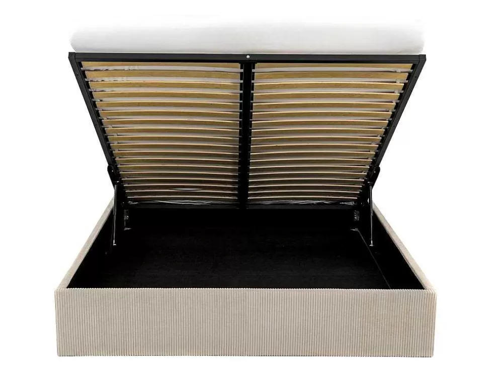 Ysmée Sommier Com Espaco De Arrumação 140 X 190 Cm Em Veludo Canelado Bege - Pontos Da Ysmee* Sommier