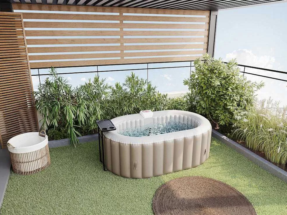 VOGUE SPA Spa Insuflável Oval 2 Lugares C190 X L120 X A65 Cm, 90 Jatos De Ar, Taupe E Bege - B-Lucky* Spa Insuflável