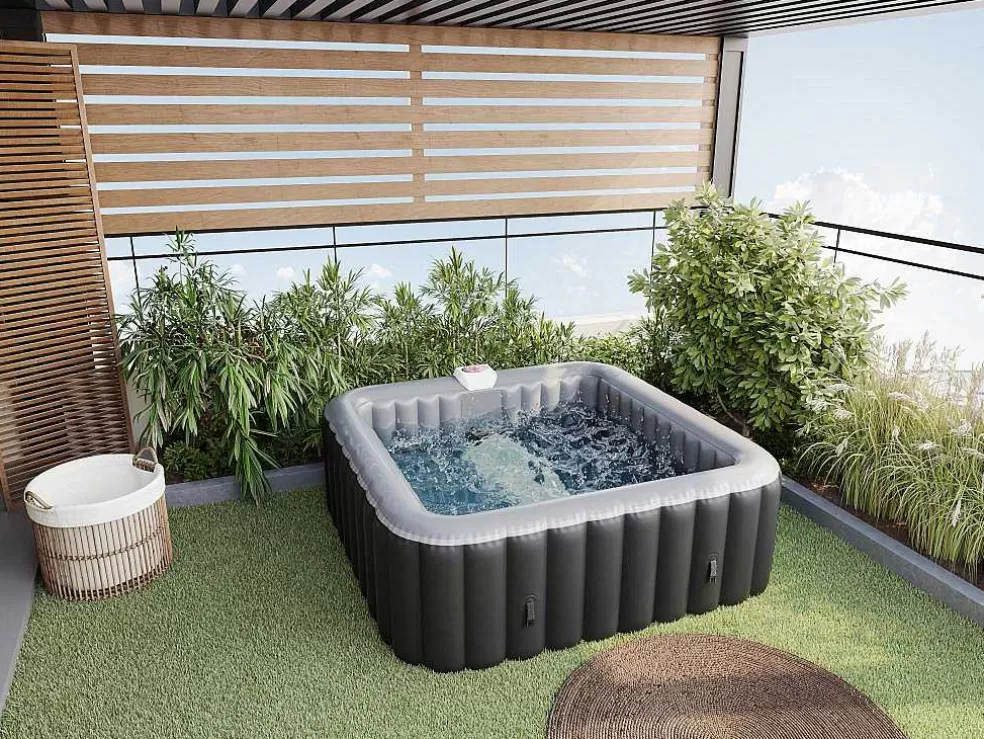 VOGUE SPA Spa Insuflável Quadrado 6 Péssoas - C185 X L185 X A65 Cm - 140 Saidas De Ar - Preto E Cinza - B-Cosy* Spa Insuflável