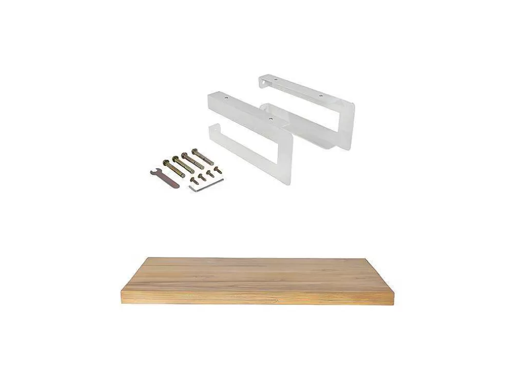 Vente-unique Suporte Suspenso Em Teca Clara Com Esquadros De Fixacao Brancos De 80 X 50 Cm - Sukawati* Móvel De Parede Para Casa De Banho