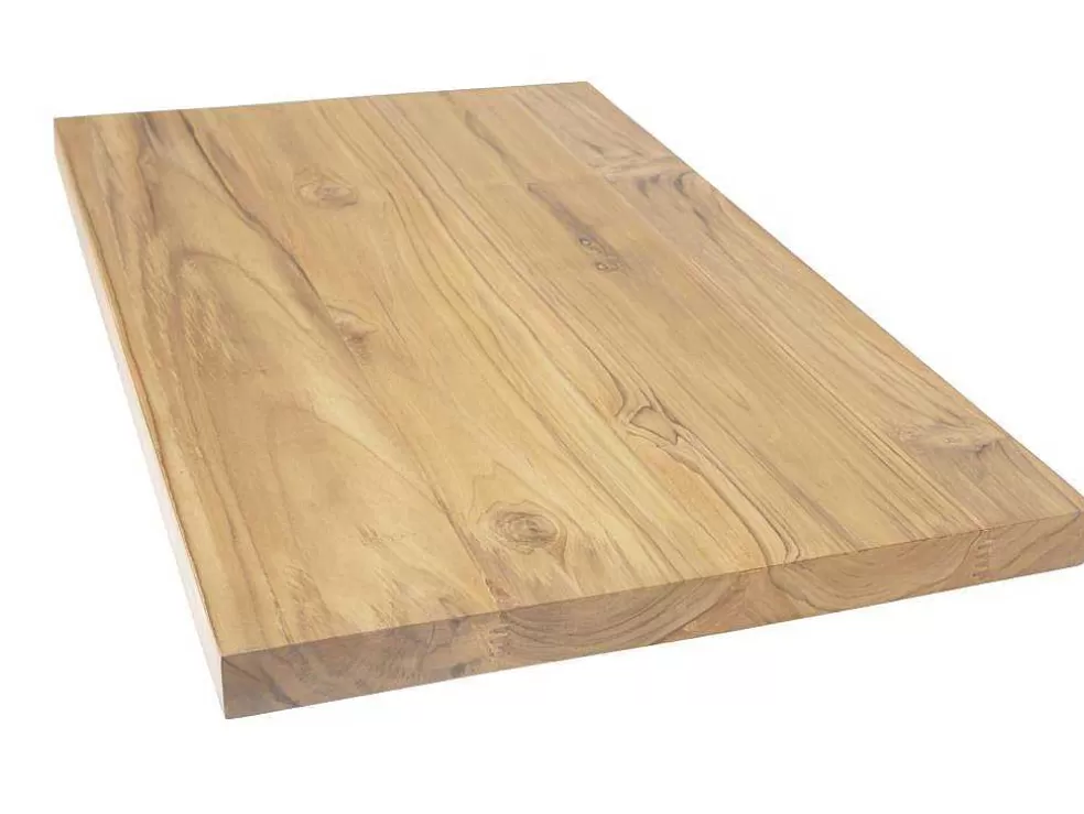 Vente-unique Suporte Suspenso Em Teca Clara Com Esquadros De Fixacao Brancos De 80 X 50 Cm - Sukawati* Móvel De Parede Para Casa De Banho