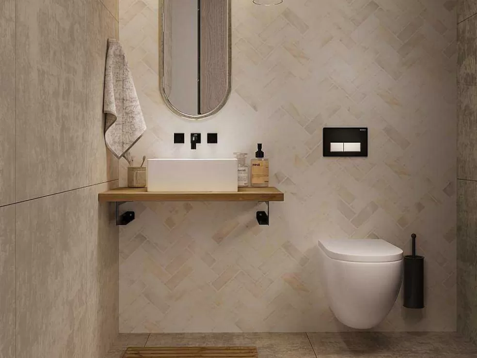 Vente-unique Suporte Suspenso Em Teca Clara Com Esquadros De Fixacao Brancos De 80 X 50 Cm - Sukawati* Móvel De Parede Para Casa De Banho