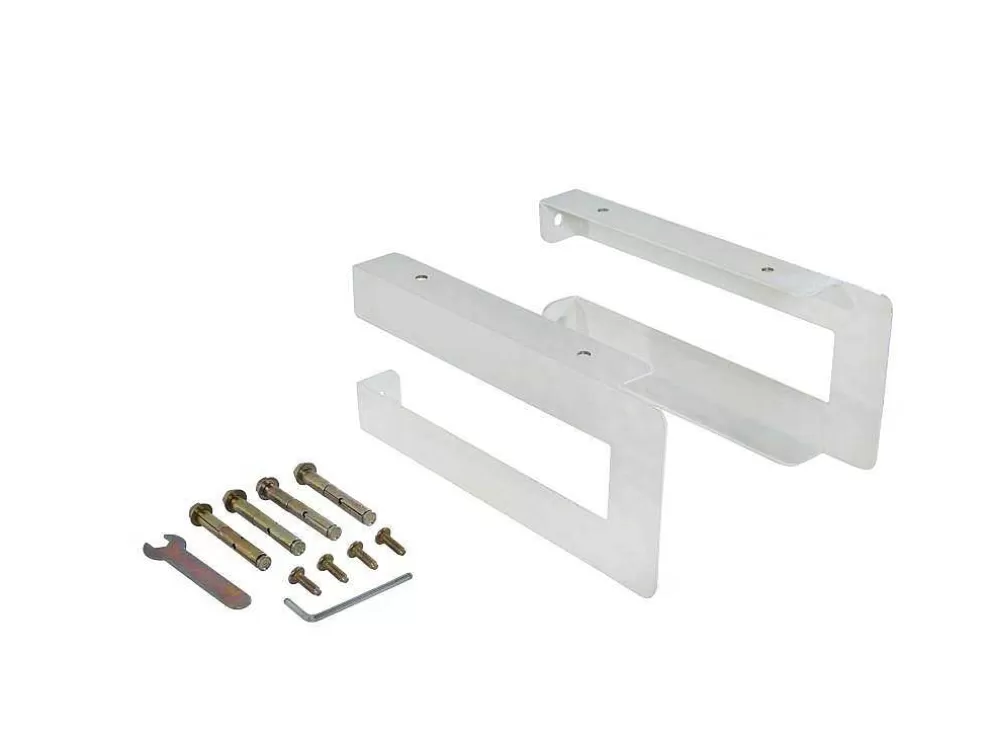 Vente-unique Suporte Suspenso Em Teca Clara Com Esquadros De Fixacao Brancos E Lavatório De 80 X 50 Cm - Sukawati* Móvel De Parede Para Casa De Banho