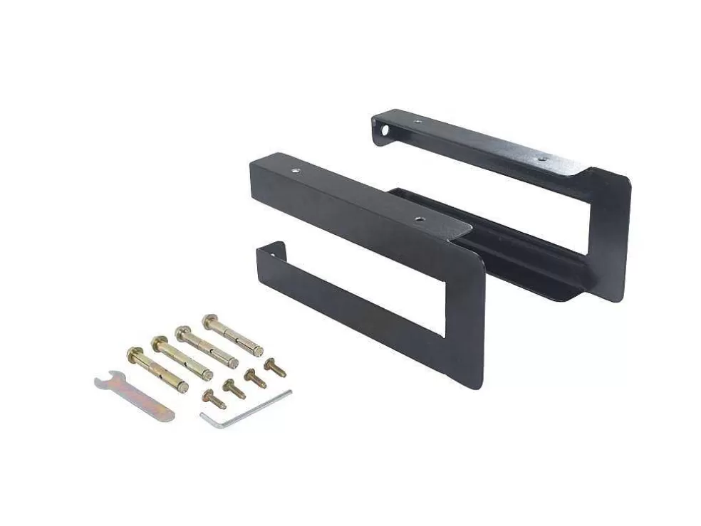 Vente-unique Suporte Suspenso Em Teca Escura Com Esquadros De Fixacao Pretos De 120 X 50 Cm - Sukawati* Móvel De Parede Para Casa De Banho