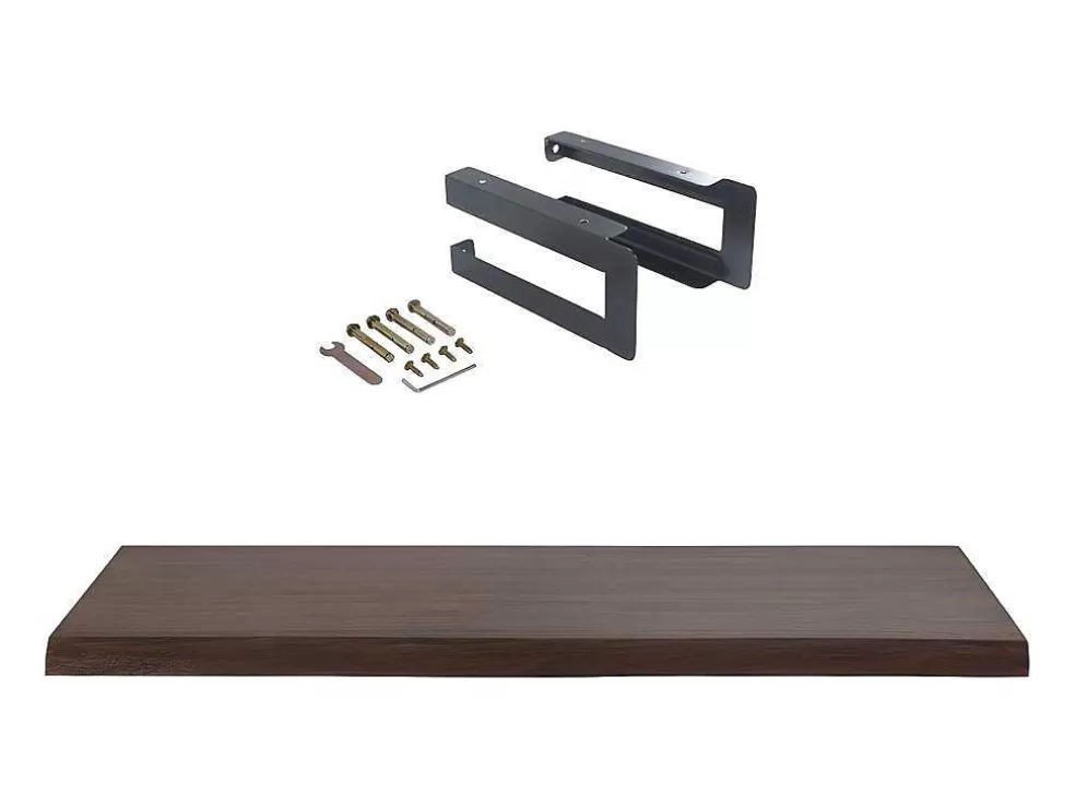 Vente-unique Suporte Suspenso Em Teca Escura Com Esquadros De Fixacao Pretos De 120 X 50 Cm - Sukawati* Móvel De Parede Para Casa De Banho