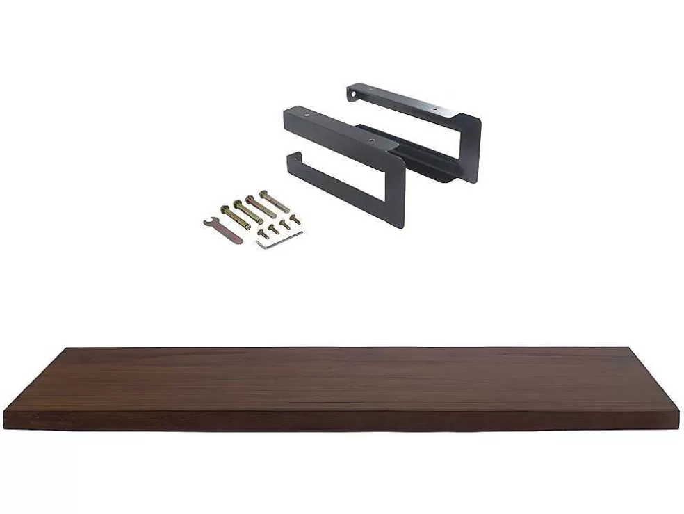 Vente-unique Suporte Suspenso Em Teca Escura Com Esquadros De Fixacao Pretos De 150 X 50 Cm - Sukawati* Promoções Casa De Banho & Bem-Estar