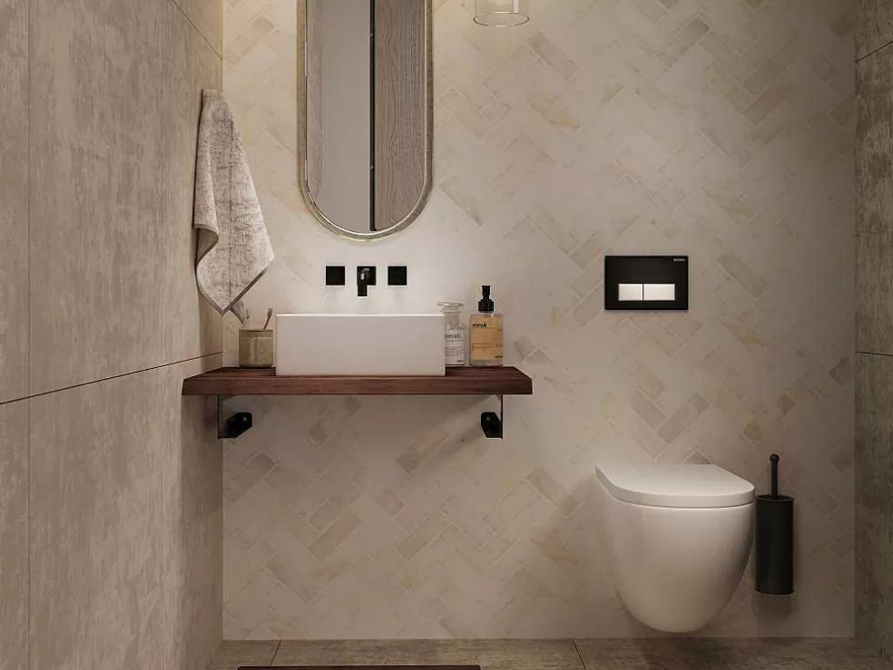 Vente-unique Suporte Suspenso Em Teca Escura Com Esquadros De Fixacao Pretos E Lavatório De 80 X 50 Cm - Sukawati* Móvel De Parede Para Casa De Banho