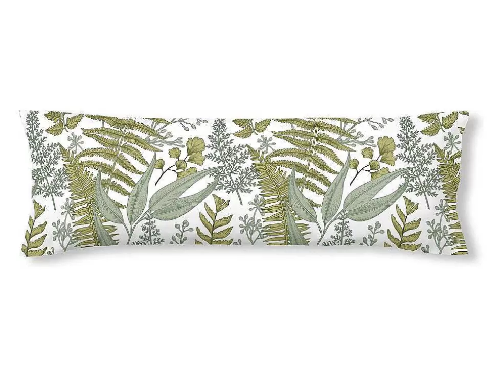 Purline Taie D'Oreiller 100% Coton 1 Piece Blanc A Feuilles Vertes 45X110* Roupa De Cama