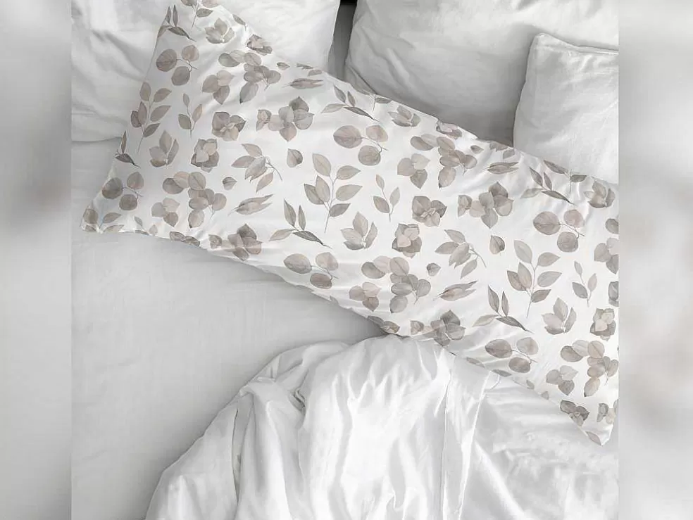Purline Taie D'Oreiller 100% Coton 1 Piece Blanc A Fleurs Beiges 45X125* Roupa De Cama
