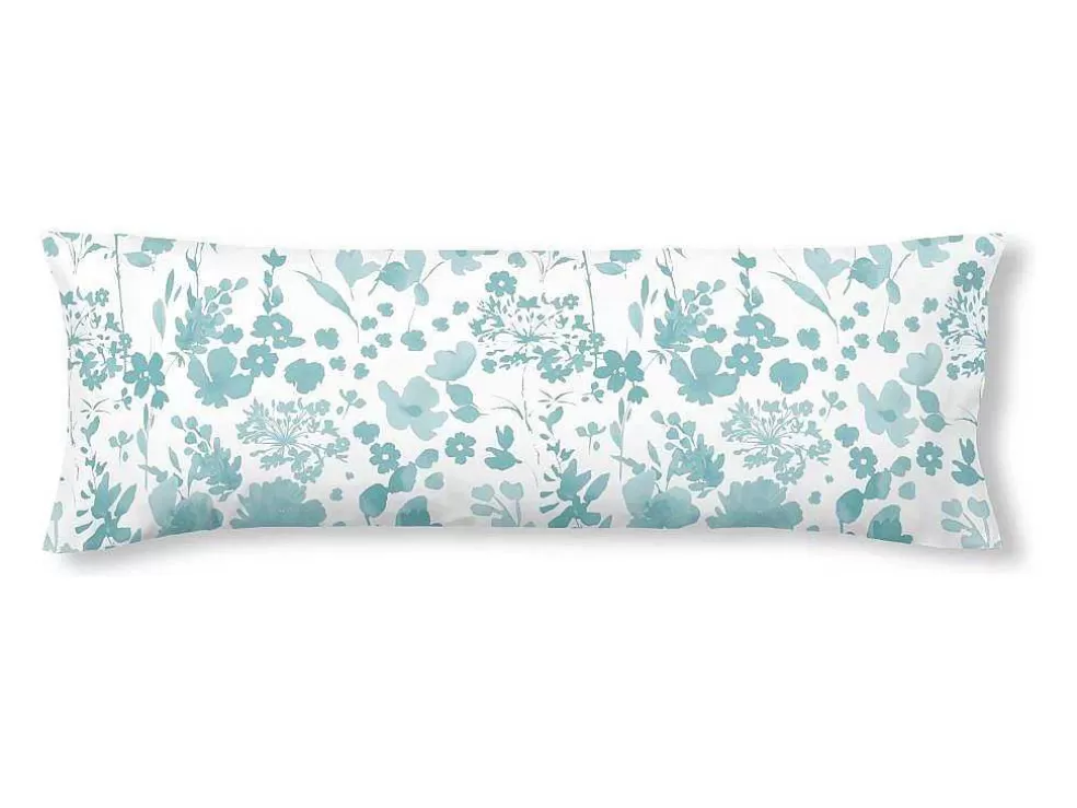 Purline Taie D'Oreiller 100% Coton 1 Piece Blanc A Fleurs Bleues 45X110* Roupa De Cama