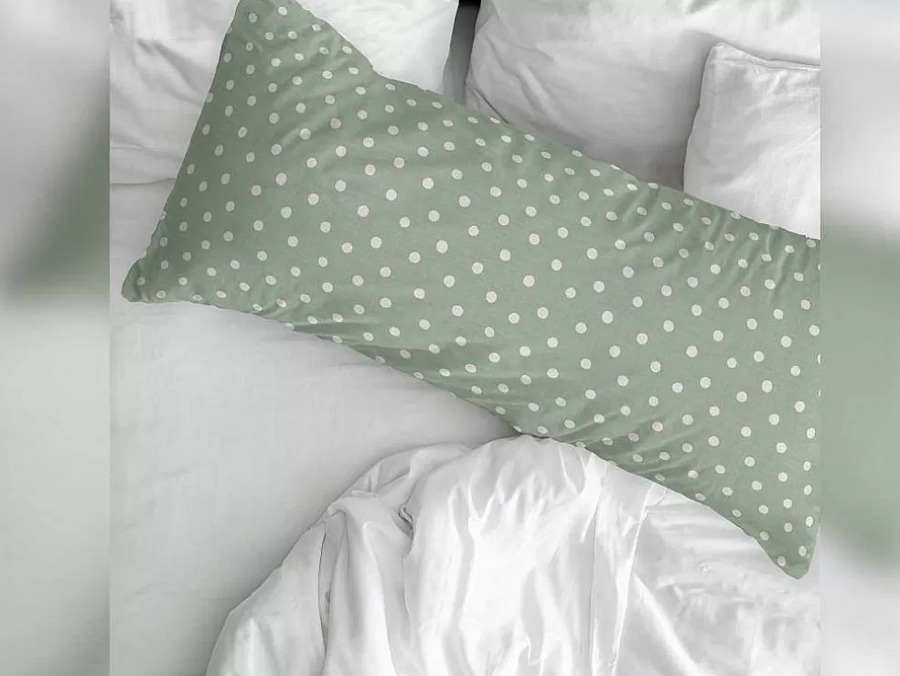 Purline Taie D'Oreiller 100% Coton 1 Piece Vert Et Motifs Pois 45X125* Roupa De Cama
