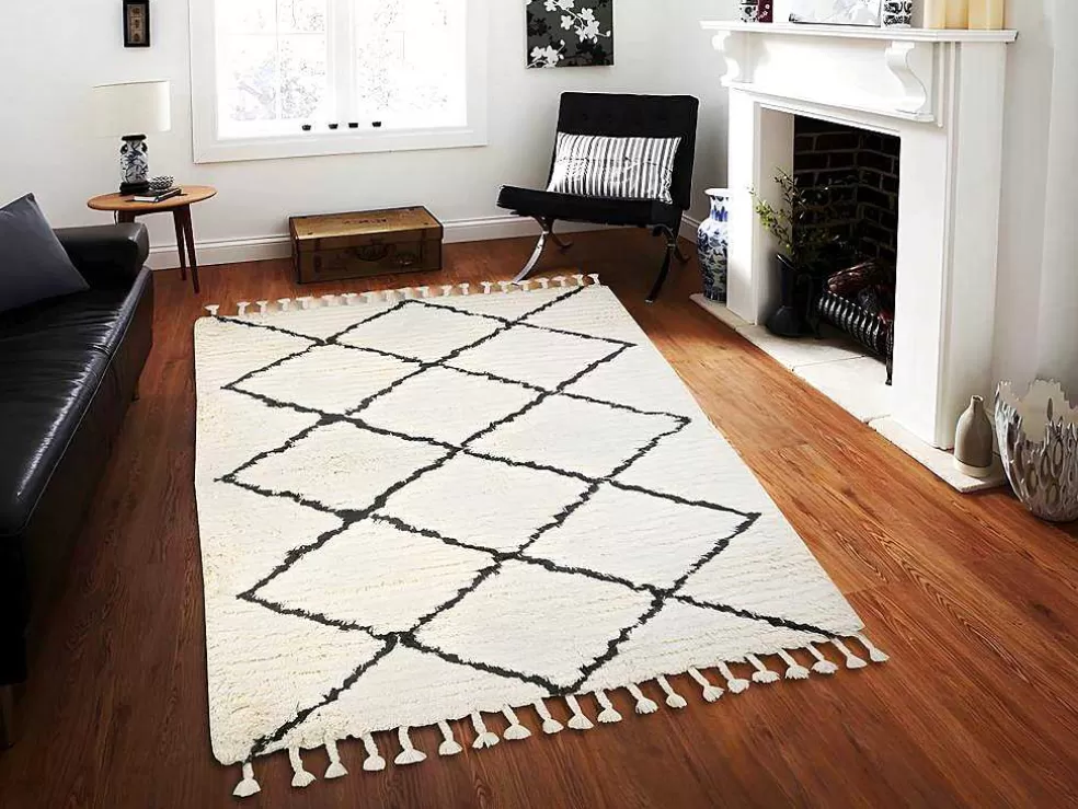 OZAIA Tapete As Riscas 100% La - 120X170 Cm Bege E Preto Marcus* Tapete De Sala