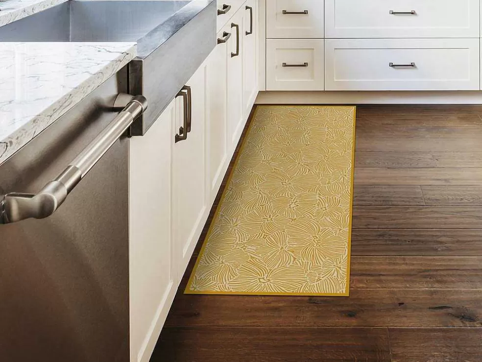 OZAIA Tapete De Corredor Em Vinil Com Motivos Florais 66X160 Cm Amarelo E Branco - Capucina* Tapetes De Corredor