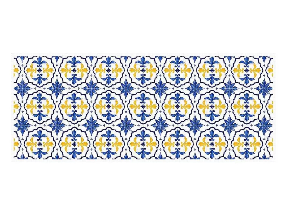 OZAIA Tapete De Corredor Em Vinil Efeito Azulejo 66X160 Cm Azul E Amarelo - Florili* Tapetes De Corredor