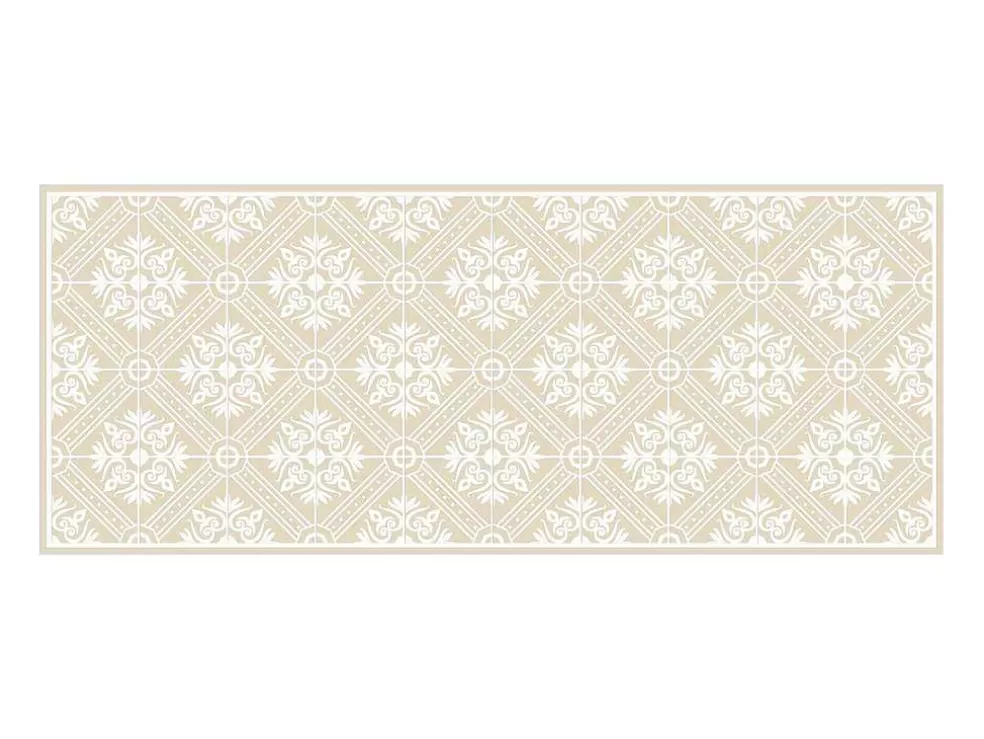 OZAIA Tapete De Corredor Em Vinil Efeito Azulejo 66X160 Cm Bege E Branco - Majesti* Tapetes De Corredor