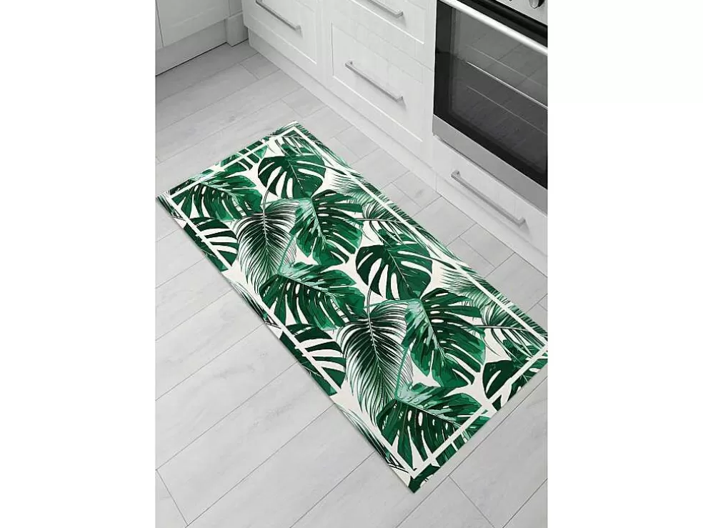 OZAIA Tapete De Corredor Em Vinil Estilo Etnico Sierrana - 66X160 Cm - Verde E Branco* Tapetes De Corredor
