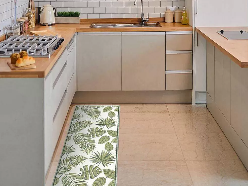 OZAIA Tapete De Corredor Em Vinil Motivo Tropical 66X160 Cm Verde E Branco - Tropicala* Tapetes De Corredor