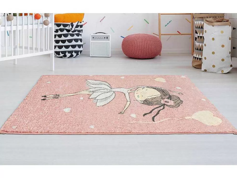 OZAIA Tapete De Criança 100 X 150 Cm Em Polipropileno Cor-De-Rosa E Bege - Ballerina* Tapete De Criança