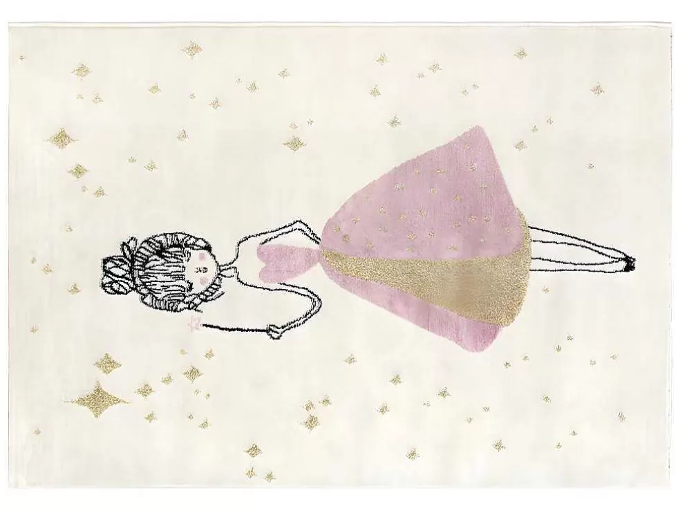 OZAIA Tapete De Criança Motivo Fada Com Acabamento Fio Lurex Dourado De 120 X 170 Cm Cor Cru E Cor-De-Rosa - Ariel* Tapete De Criança