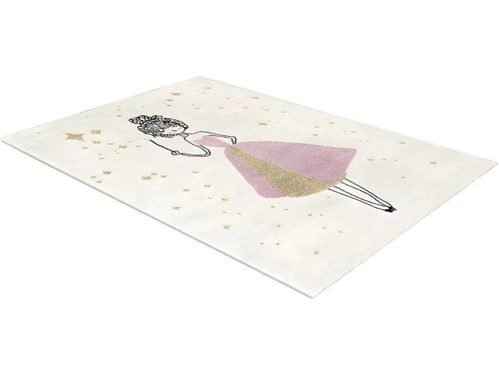 OZAIA Tapete De Criança Motivo Fada Com Acabamento Fio Lurex Dourado De 120 X 170 Cm Cor Cru E Cor-De-Rosa - Ariel* Tapete De Criança