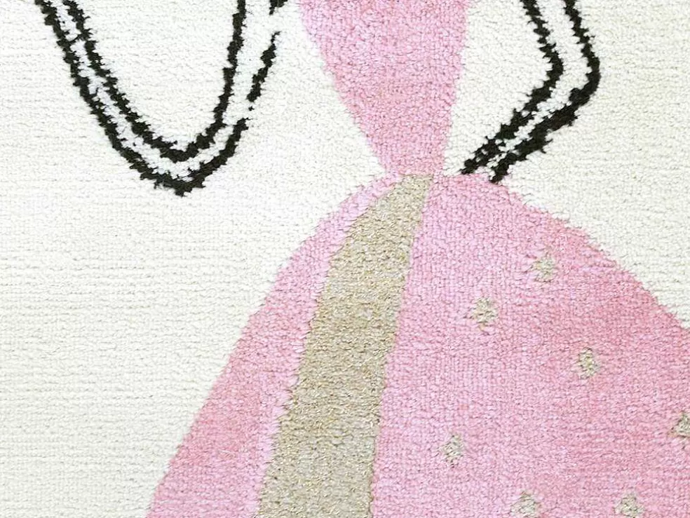 OZAIA Tapete De Criança Motivo Fada Com Acabamento Fio Lurex Dourado De 120 X 170 Cm Cor Cru E Cor-De-Rosa - Ariel* Tapete De Criança