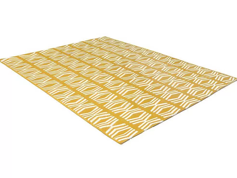 OZAIA Tapete De Interior Ou De Exterior Estilo Etnico 150 X 200 Cm Amarelo - Grenada* Decoração De Jardim