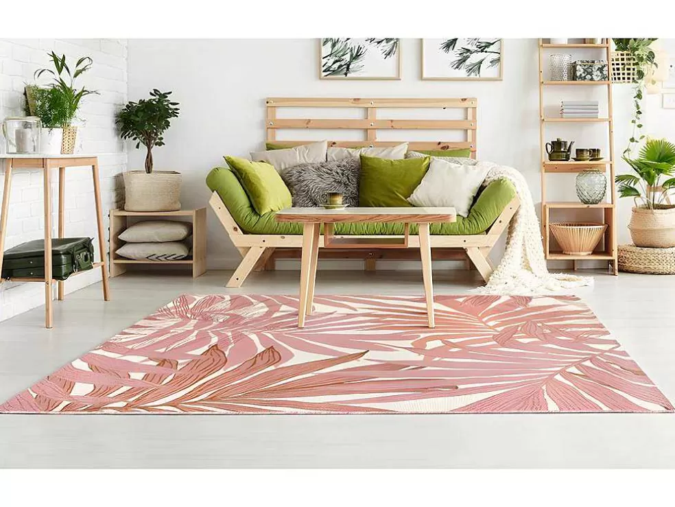 OZAIA Tapete De Interior Ou De Exterior Etnico Motivos Folhas 150 X 200 Cm Cor-De-Rosa - Roceta* Decoração De Jardim