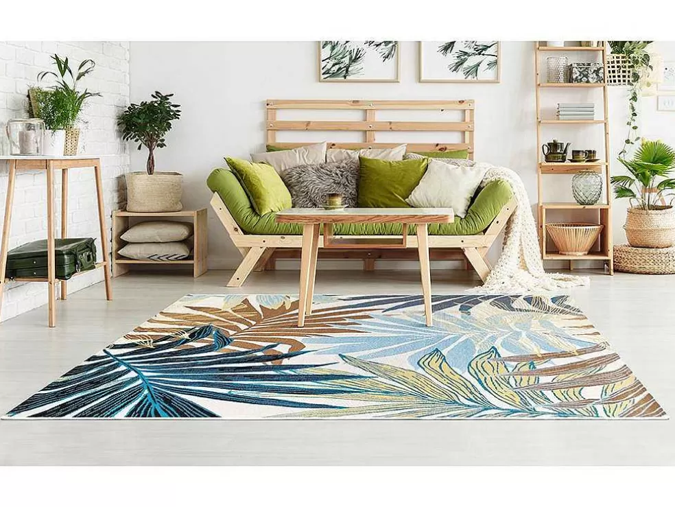 OZAIA Tapete De Interior Ou De Exterior Etnico Motivos Folhas 150 X 200 Cm Verde - Vegeto* Decoração De Jardim