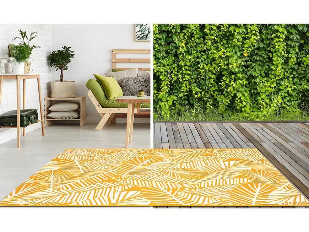 OZAIA Tapete De Interior Ou De Exterior Motivos Folhas 150 X 200 Cm Amarelo - Curitiba* Decoração De Jardim