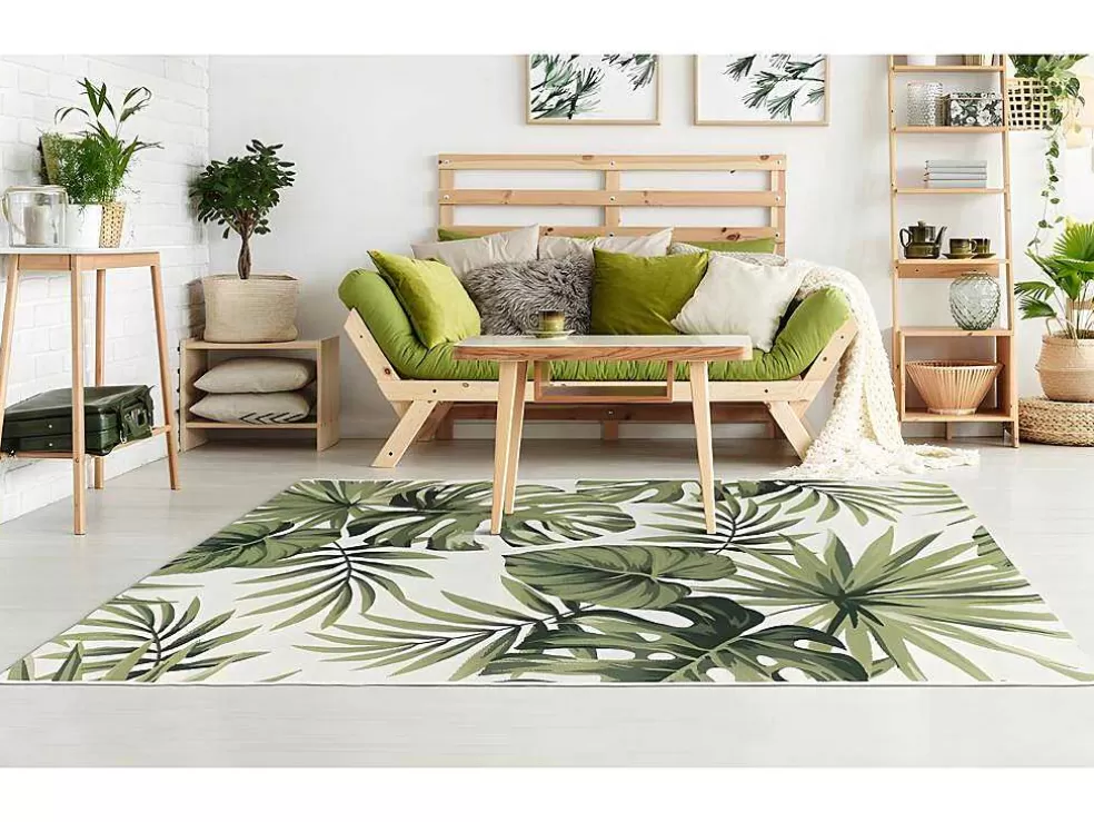 OZAIA Tapete De Interior Ou Exterior Etnico Motivos Folhas De 200 X 290 Cm Cor Verde - Palmo* Decoração De Jardim