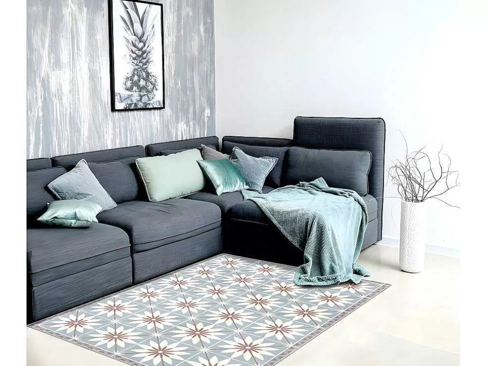 OZAIA Tapete De Vinil Efeito Azulejo Com Flores De 120 X 180 Cm - Florita* Tapete De Vinil