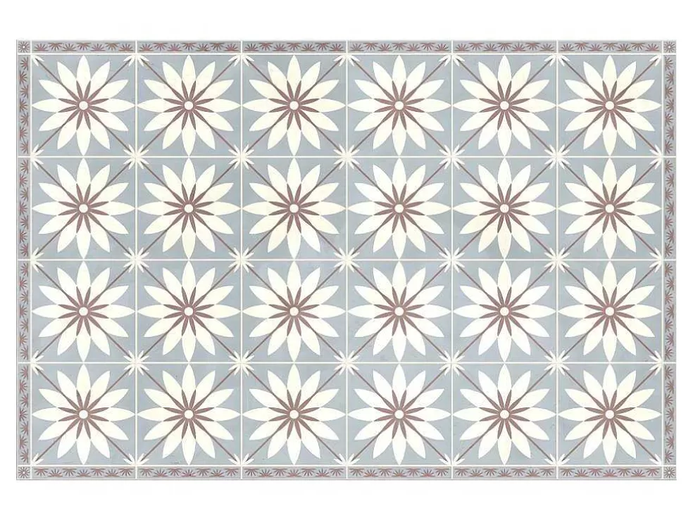 OZAIA Tapete De Vinil Efeito Azulejo Com Flores De 120 X 180 Cm - Florita* Tapete De Vinil