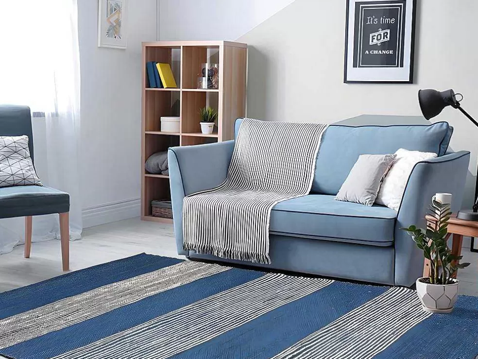 OZAIA Tapete Em Juta Tecida A Mão De 160 X 230 Cm Cor Azul-Marinho E Branco - Kochi* Tapete De Sala
