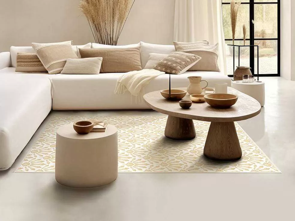 OZAIA Tapete Em Vinil Art Deco 120X180 Cm Bege E Branco - Duchessy* Tapete De Vinil