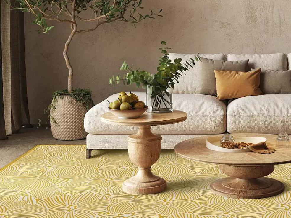 OZAIA Tapete Em Vinil Com Motivos Florais 120X180 Cm Amarelo E Branco - Capucina* Tapete De Vinil