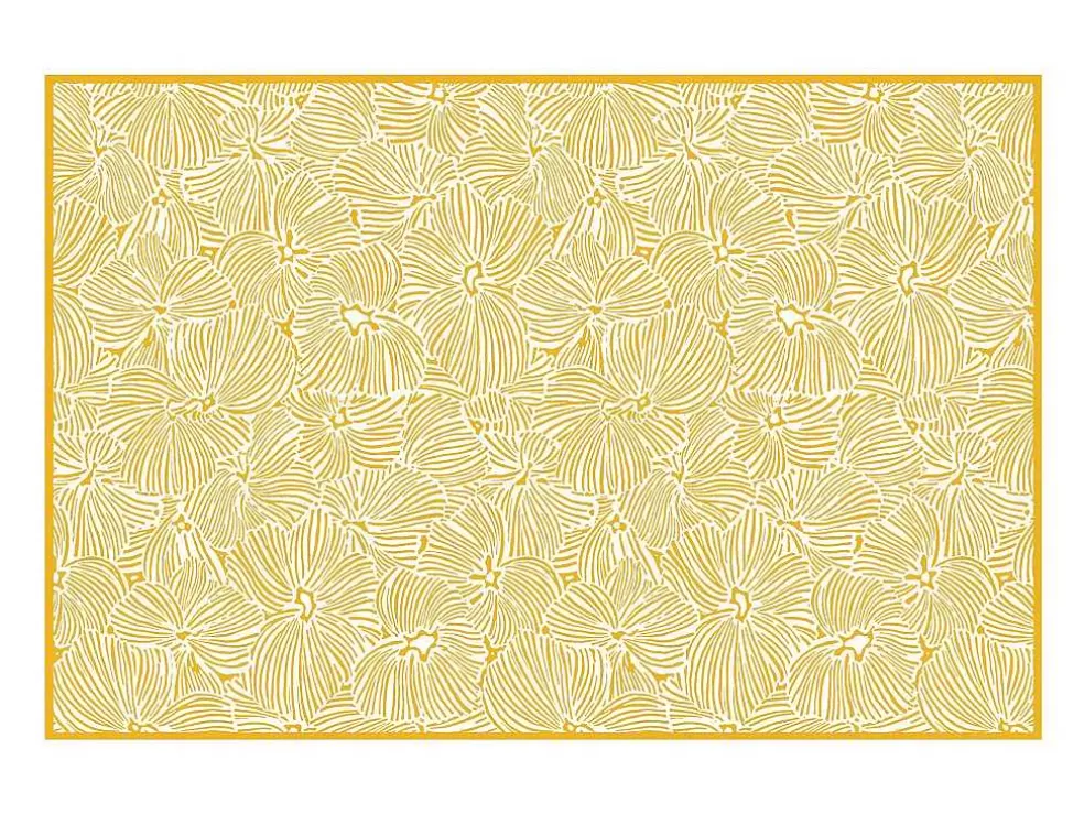 OZAIA Tapete Em Vinil Com Motivos Florais 120X180 Cm Amarelo E Branco - Capucina* Tapete De Vinil