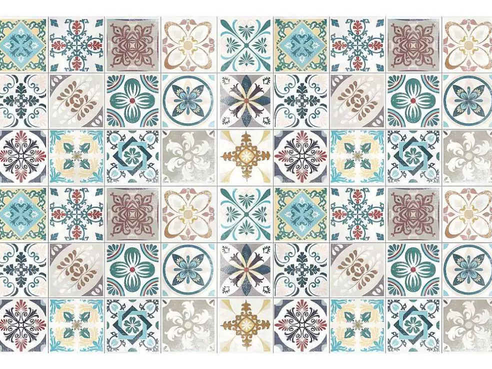 OZAIA Tapete Em Vinil Efeito Azulejo De 120 X 180 Cm Multicolor - Santander* Tapete De Sala